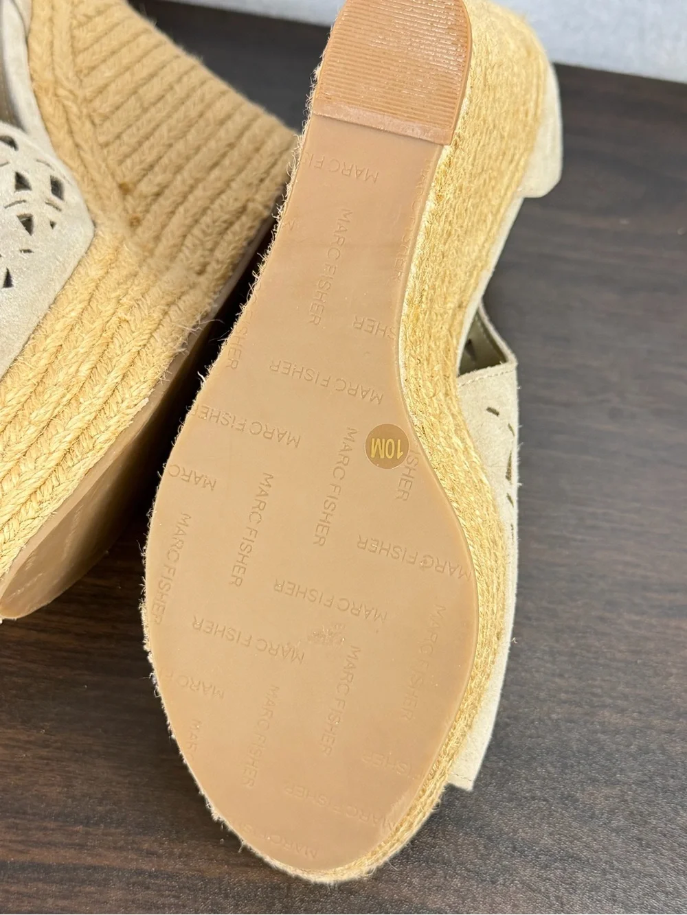 Marc Fisher Beige Suede Espadrille Wedge Sandals Size 10